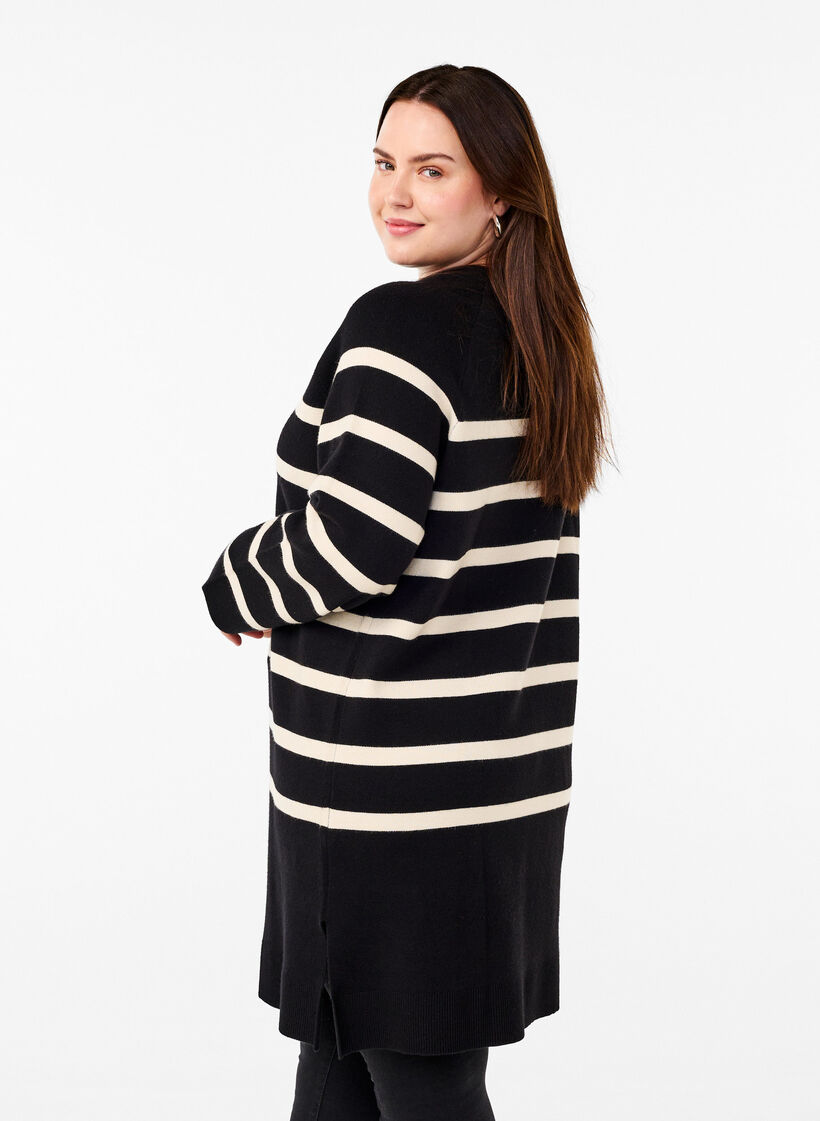 Strikkekjole med rund hals og splitt, Svart, Model image number 2