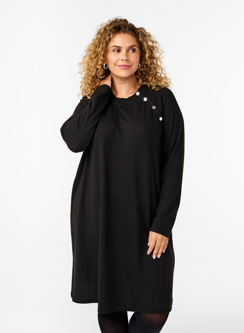 Jerseykjole med knapper, Black, Model image number 0