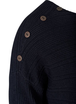 Langermet strikkekjole med knappedetaljer, Black, Packshot image number 3