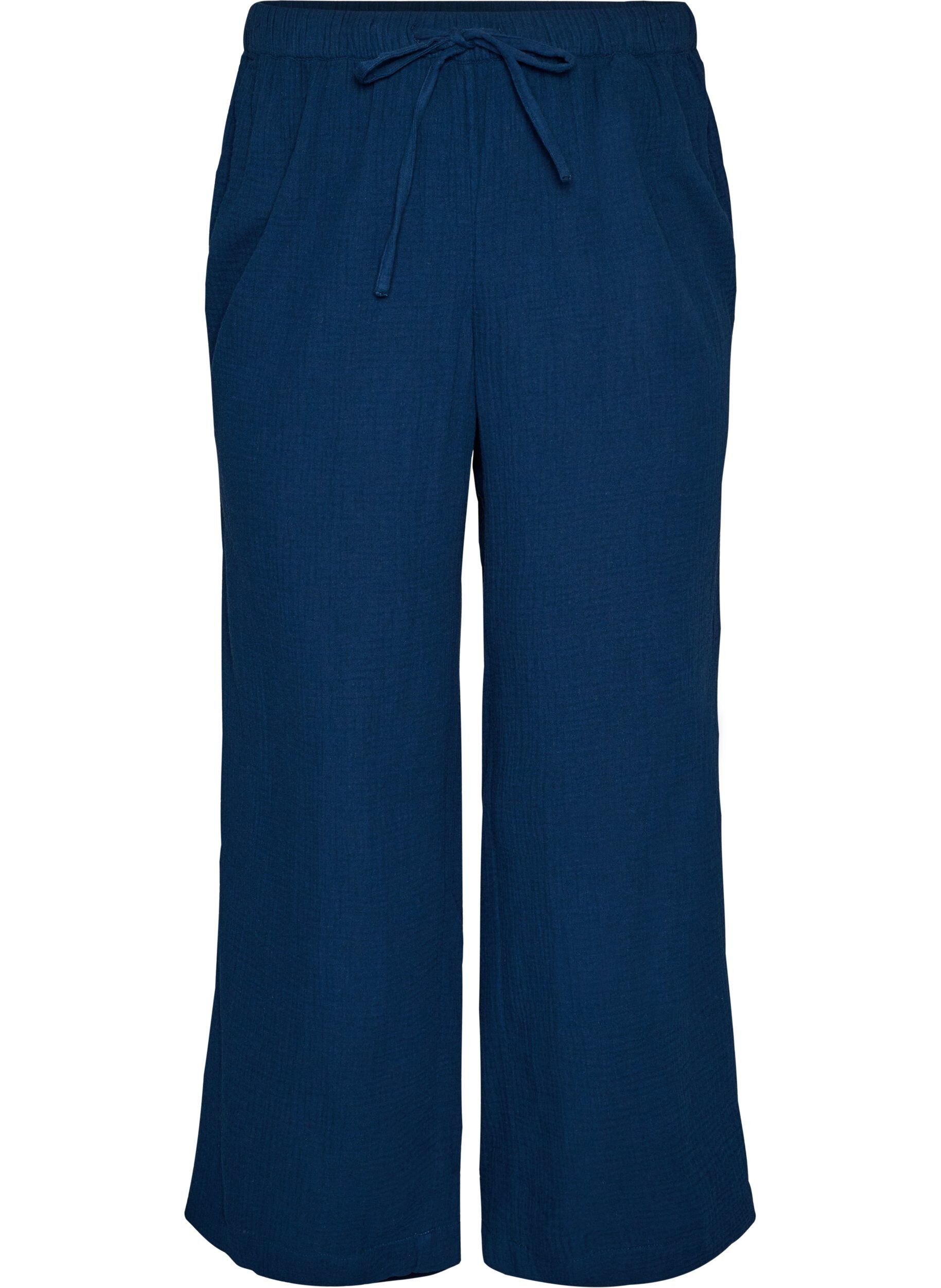 ZizziL&oslash;se pyjamasbukser i bomullsmusselin, Bl&aring;, Packshot image number 0