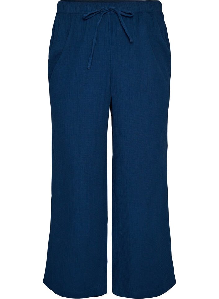 L&oslash;se pyjamasbukser i bomullsmusselin, Bl&aring;, Packshot image number 0