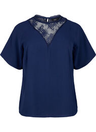 Bluse med korte ermer og blonder , Navy Blazer