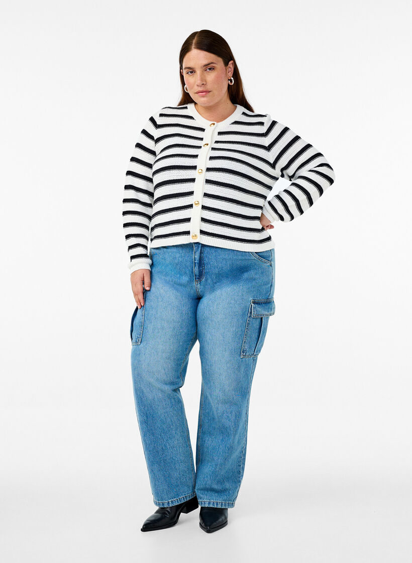 Stripet strikket cardigan med gullknapper, Cloud D. w. Black, Model