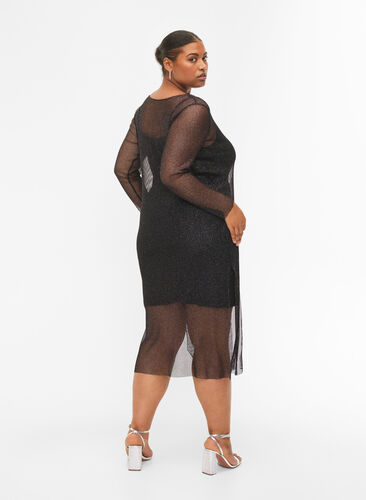 Langermet kjole i netting, Black w. Silver, Model image number 1