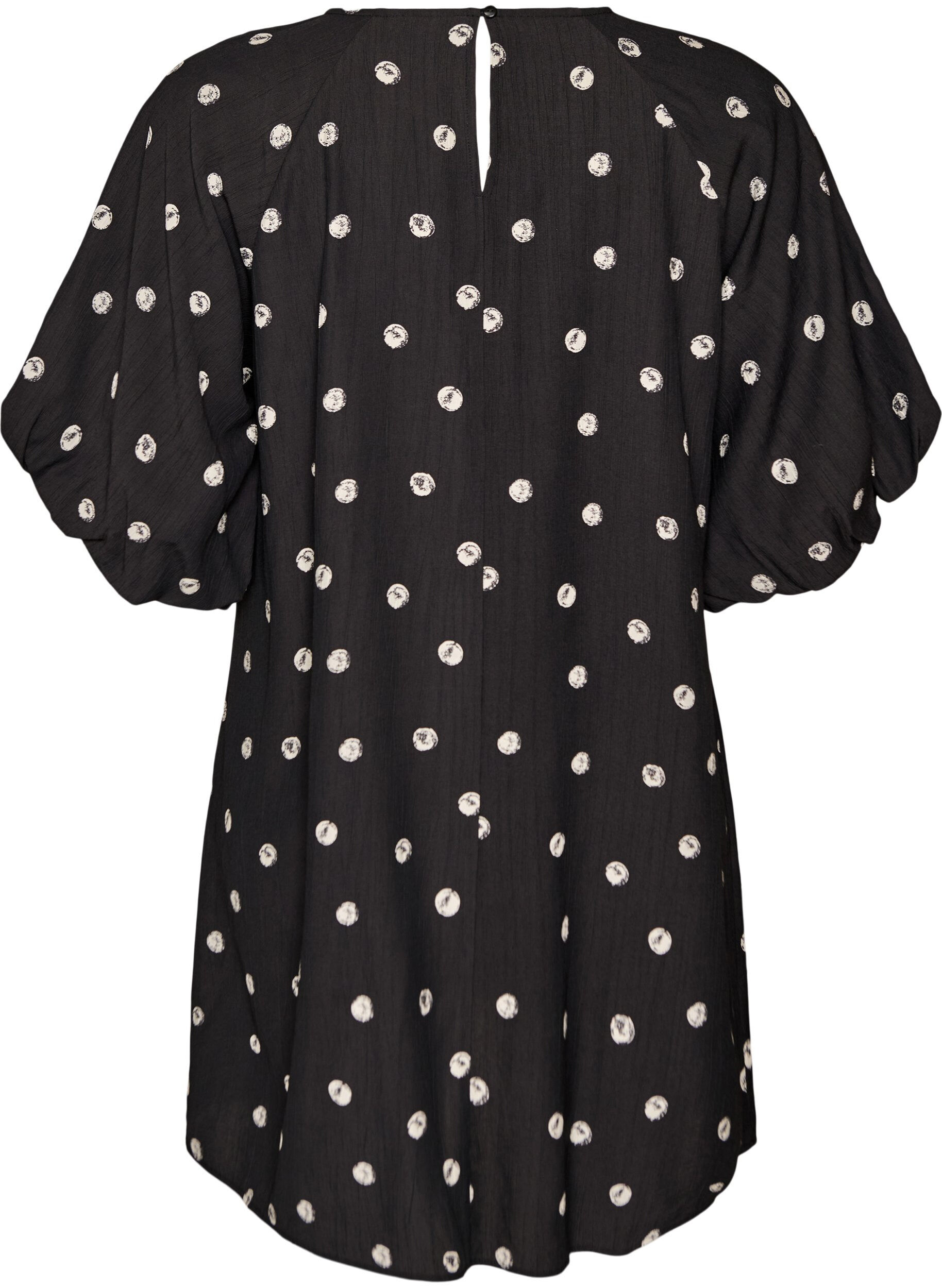 Zizzi Kort kjole i viskose med ballongermer, Svart, Packshot image number 1