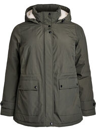 Lett polstret parka med hette fôret med teddystoff, Black Olive