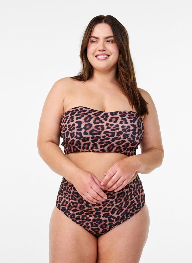 Leopardm&oslash;nstret bandeau bikinitopp, Beige, Model image number 1