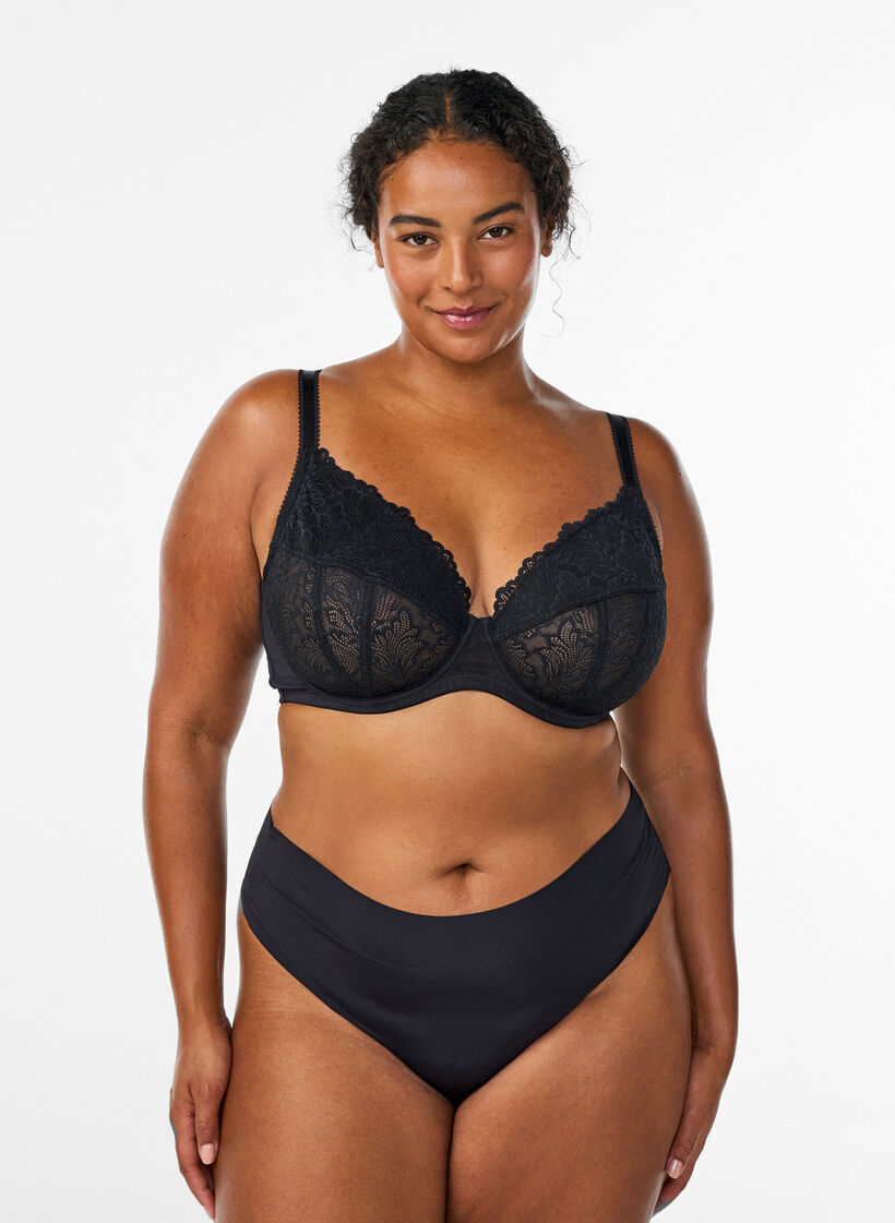 Bøyle-BH med dyp utringning og blonder, Svart, Model image number 1