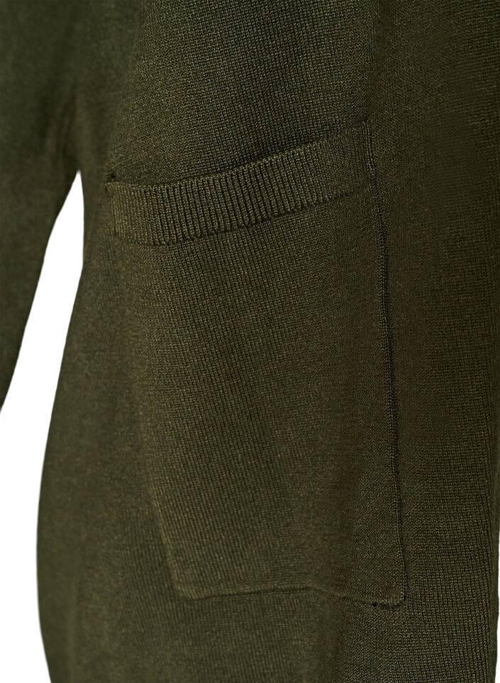 Lang strikkecardigan i viskoseblanding, Gr&oslash;nn, Packshot image number 3