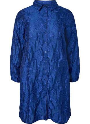 Lang jacquard skjorte, Mazarine Blue, Packshot image number 0