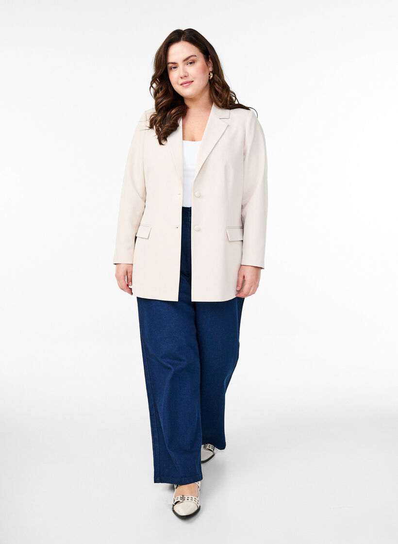Klassisk blazer med knappelukking, Beige, Model image number 1