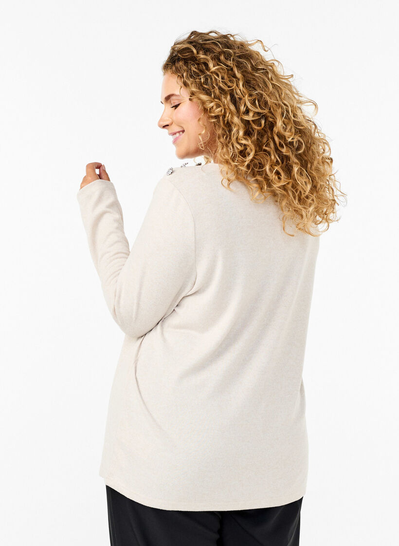 Bluse med dekorative knapper, Beige, Model image number 2