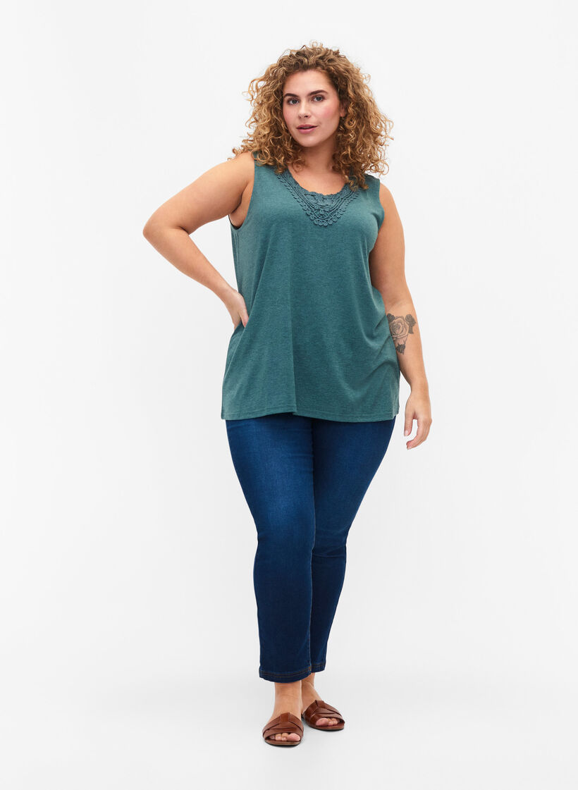 Ermeløs topp med blonder, Sea Pine Melange, Model image number 2