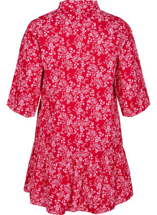 Zizzi Knelang kjole med blomstertrykk og 3/4 ermer, Rød, Packshot image number 1