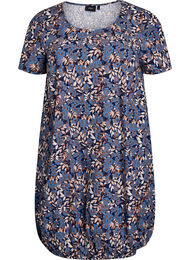 Kortermet bomullskjole med trykt m&oslash;nster, Bl&aring;