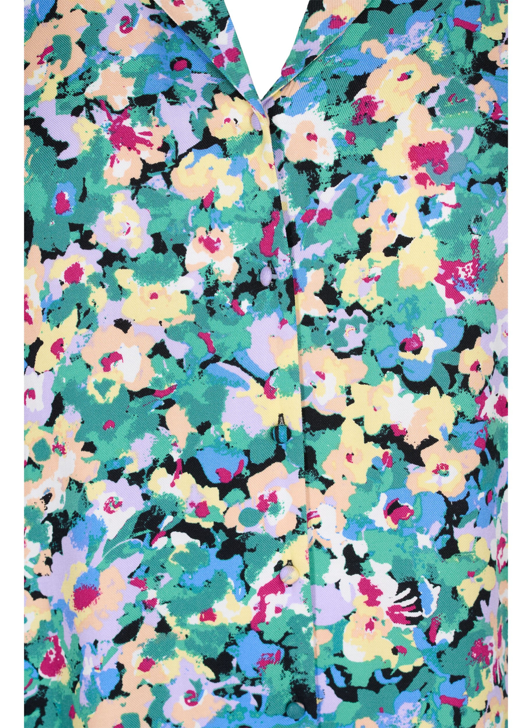 Zizzi M&oslash;nstrete skjorte i viskose med V-hals, Multi AOP, Packshot image number 2