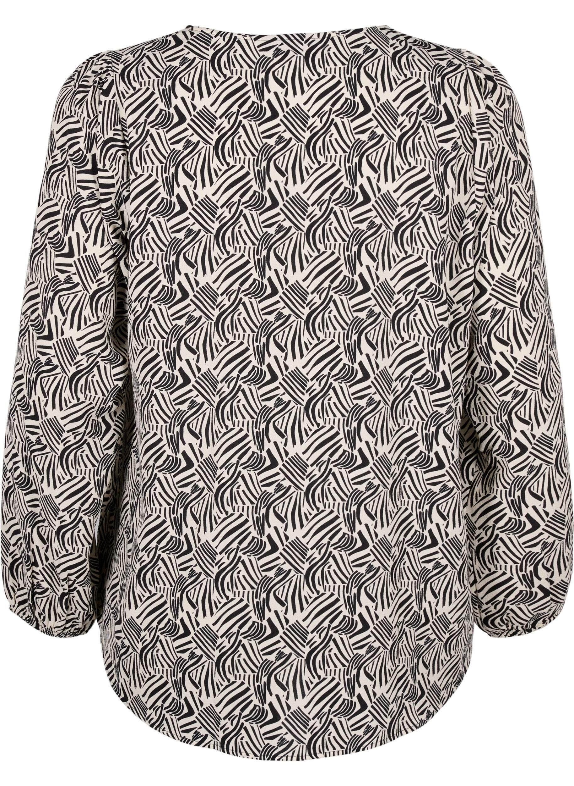 Zizzi Skjortebluse med v-hals og trykk, Birch Graphic, Packshot image number 1