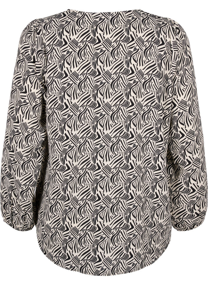 Skjortebluse med v-hals og trykk, Birch Graphic, Packshot image number 1