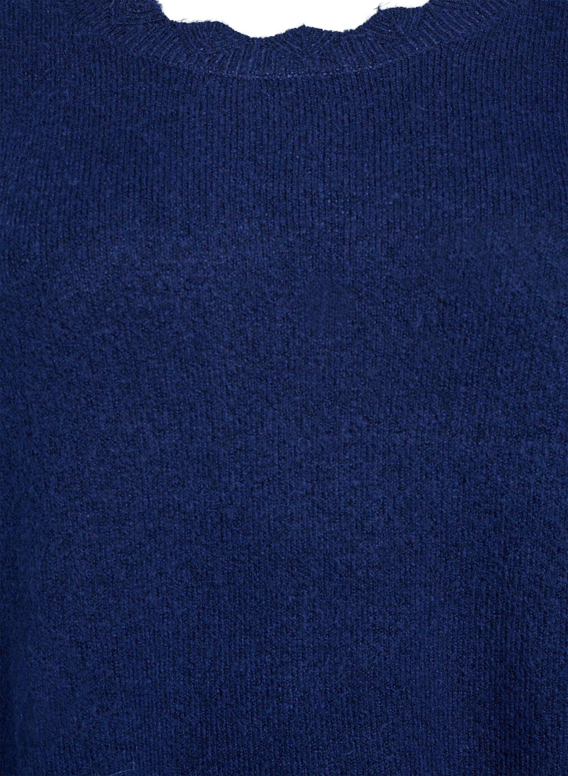 Zizzi Kort strikket kjole med b&oslash;lget fold og splitt, Bl&aring;, Packshot image number 2