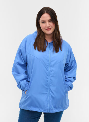 Justerbar kort jakke med hette, Ultramarine, Model image number 0