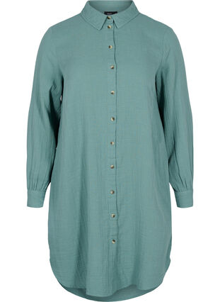 Lang bomullsskjorte med en klassisk krage, Sagebrush Green, Packshot image number 0