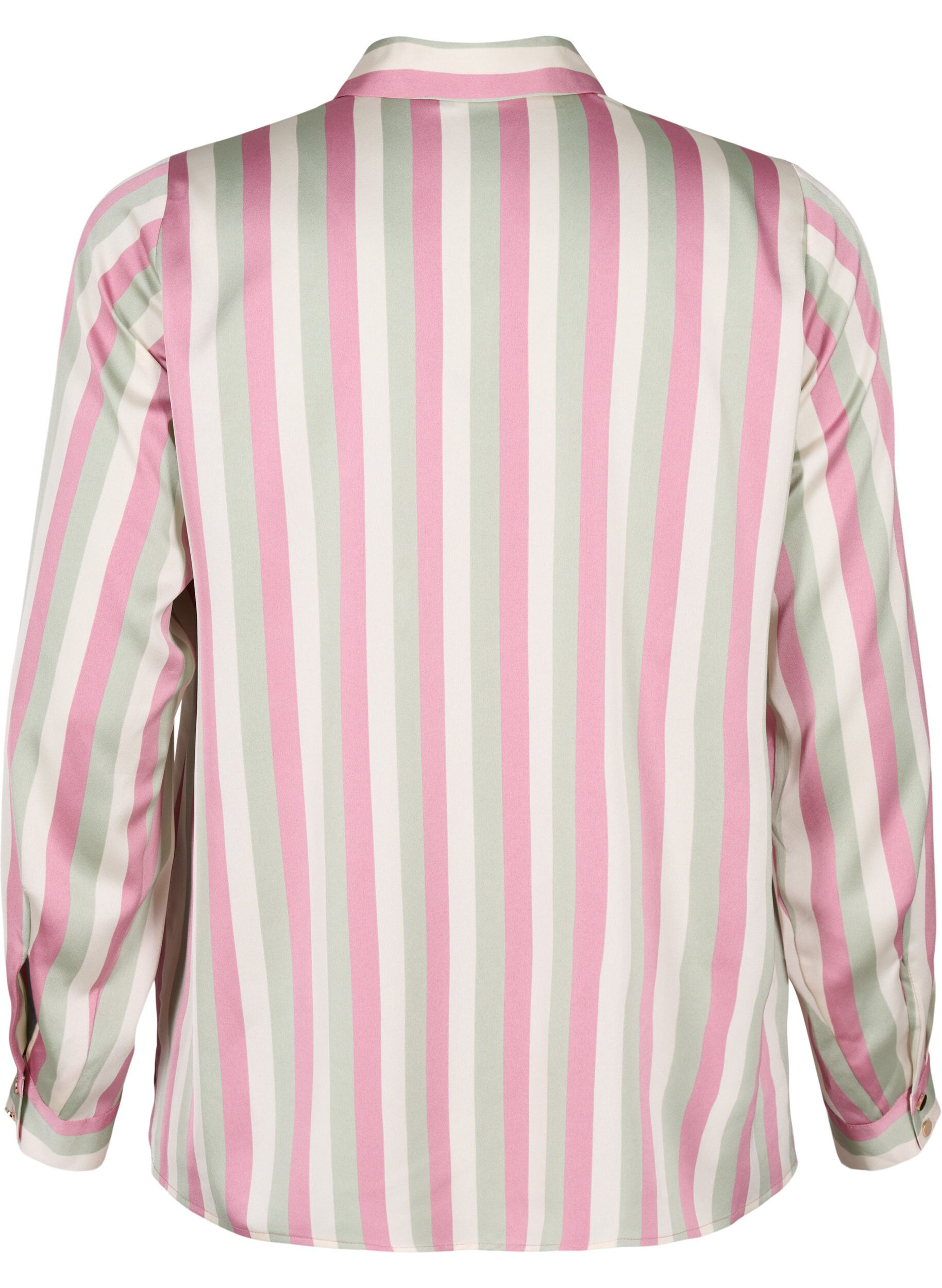 Zizzi Stripete satengskjorte med krage, Rose Stripe, Packshot image number 1