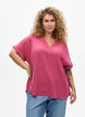 L&oslash;s bluse med korte ermer, R&oslash;d, Model image number 0