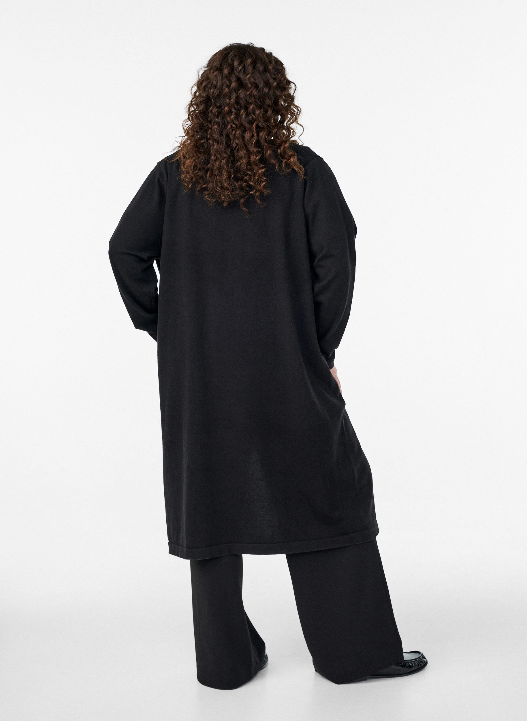 ZizziLang, &aring;pen cardigan med lommer, Svart, Model image number 1