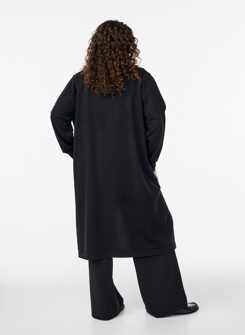 Lang, &aring;pen cardigan med lommer, Svart, Model image number 1