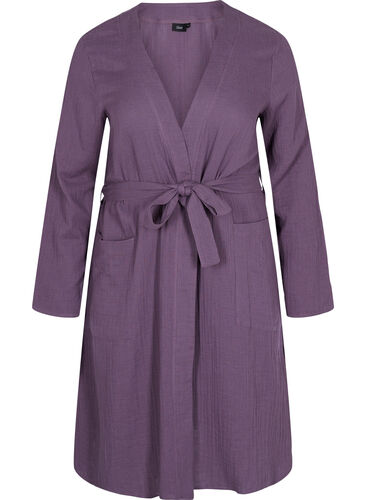 Morgenkåpe i bomull med knyting, Vintage Violet, Packshot image number 0