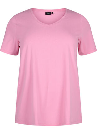 Ensfarget basis T-skjorte i bomull, Rosebloom, Packshot image number 0
