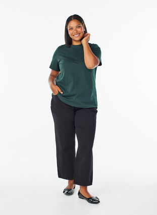 Zizzi Basic T-skjorte i bomull med rund hals, Grønn, Model image number 1