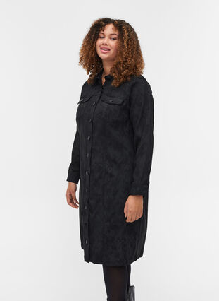 Mønstrete kjole med krage og knapper, Black, Model image number 0
