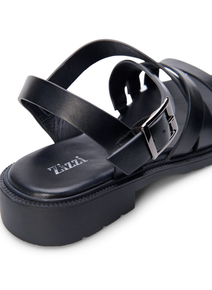 Sommersandal i skinn med bred passform, Black, Packshot image number 4