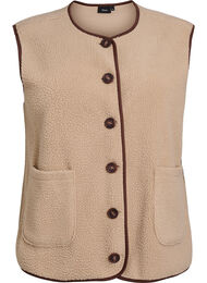 Teddy fleece vest med kontrastkanter, Beige