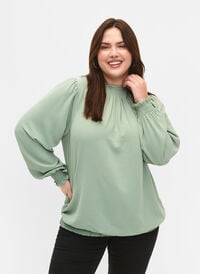 Ensfarget bluse med smokk og lange ermer, Green Bay, Model