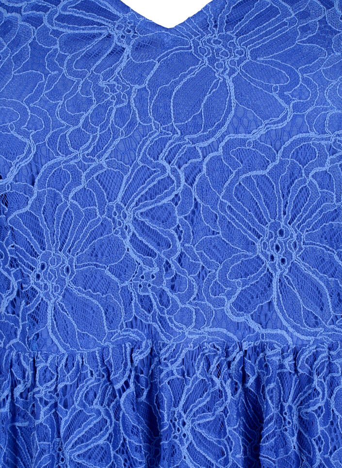 Kortermet blondekjole med v-hals og korte ermer, Dazzling Blue, Packshot image number 2