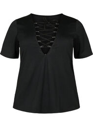 Kortermet bluse med knyting, Black