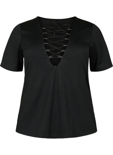 Kortermet bluse med knyting, Black, Packshot image number 0