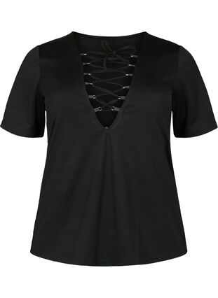 Vendbar bluse med snøredetaljer, Black, Packshot image number 0