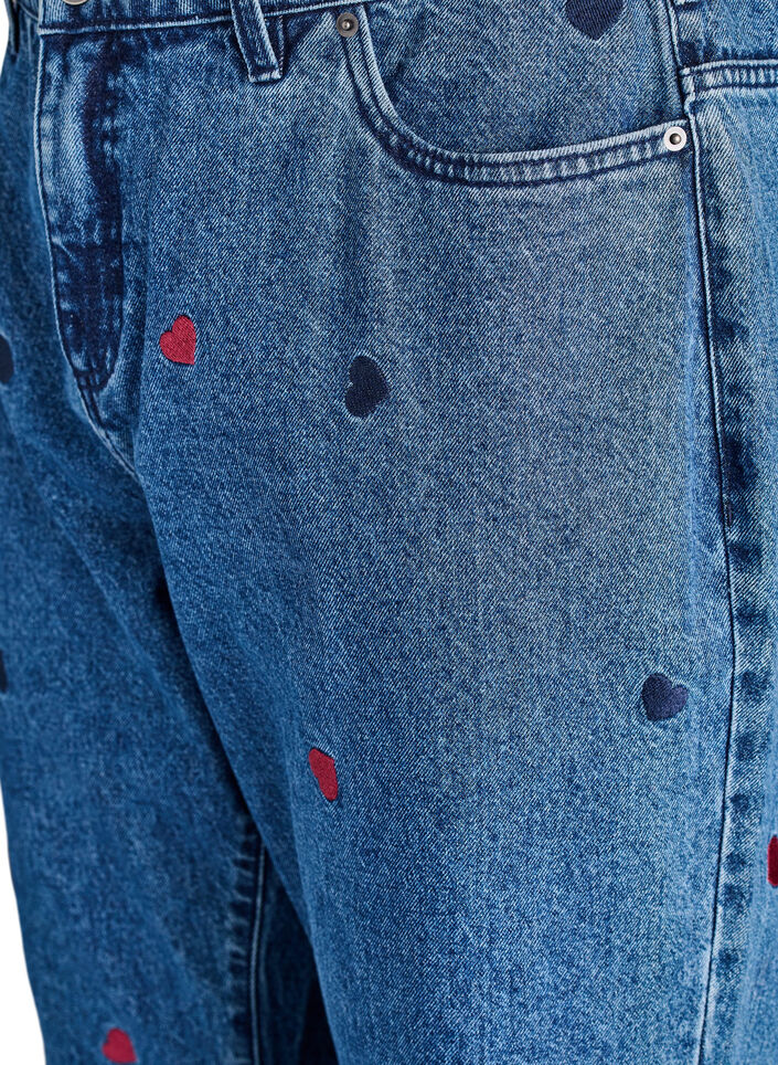 Høy-midje Gemma jeans med broderte detaljer, DB Hearts, Packshot