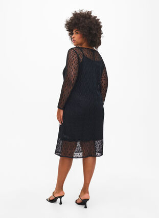 Heklet kjole med lange ermer, Black, Model image number 1