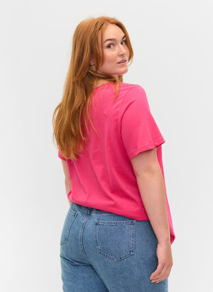 T-skjorte i bomull med tekst på brystet, Fandango Pink, Model image number 1