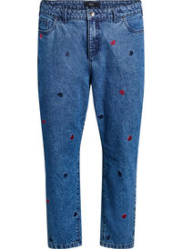 Mille mom-fit jeans med broderi, Blå Mille mom-fit jeans med broderi