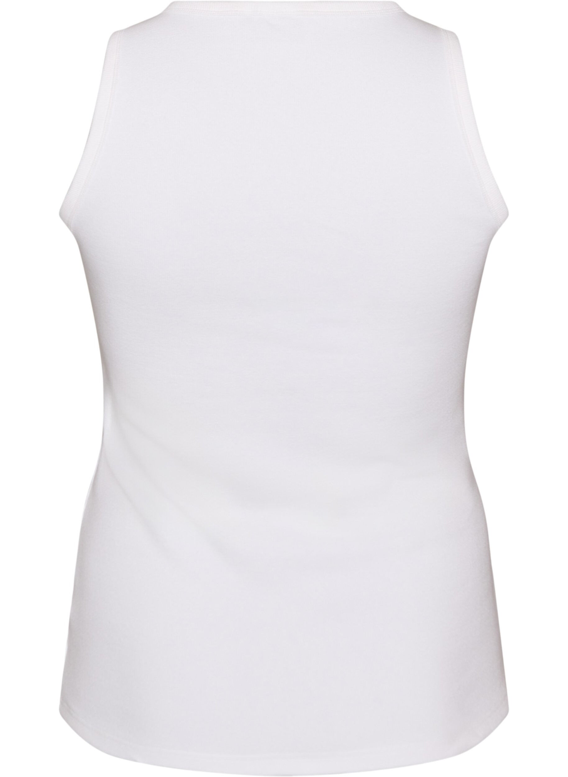 ZizziRibbet topp i bomull med h&oslash;y hals, Hvit, Packshot image number 1