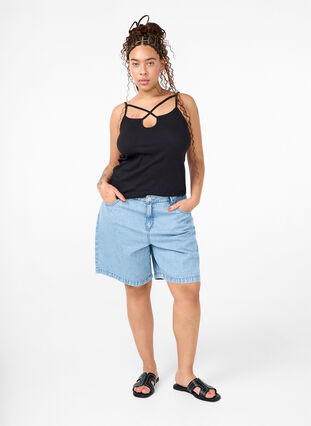 Zizzi Ribbetopp i økologisk bomull med kryssdetalj, Black, Model image number 2