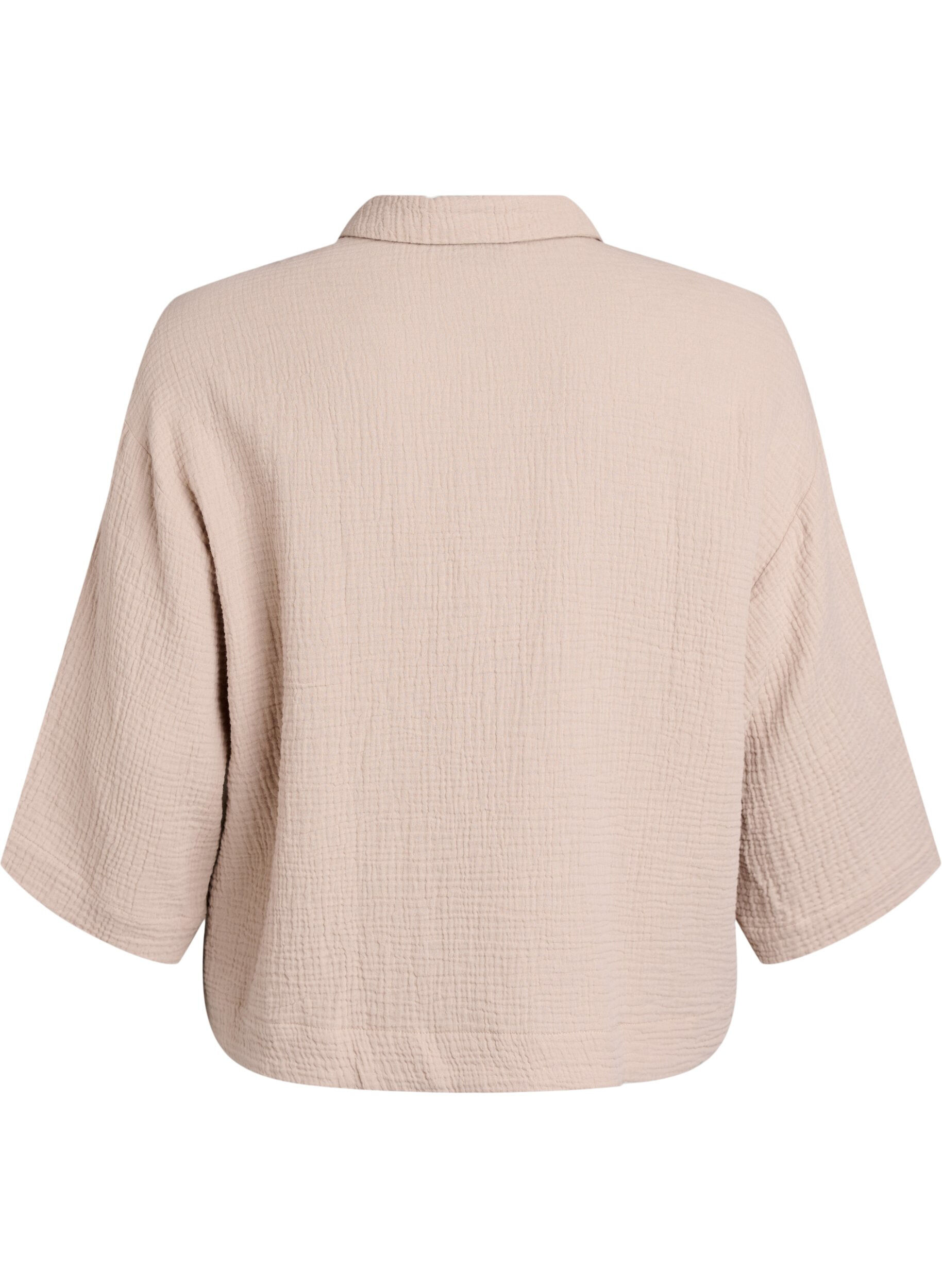 Zizzi Bomullsmuslin-skjorte med broderte detaljer, Beige, Packshot image number 1