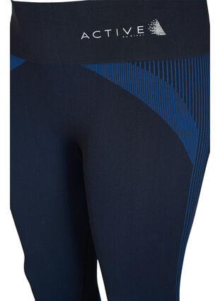 Sømløs treningstights med striper, Black w. Blue Depths, Packshot image number 2