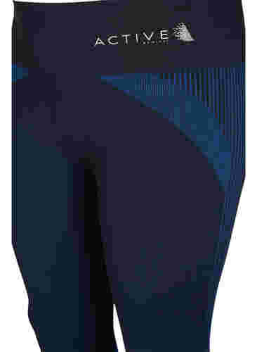 Sømløs treningstights med striper, Black w. Blue Depths, Packshot image number 2