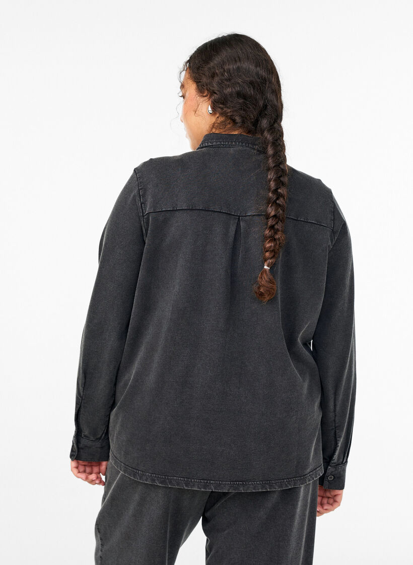 Skjorte i genserstoff med vasket effekt, Grå, Model image number 2